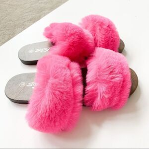 SuperJack Fuchsia Faux Fur Sandals 414